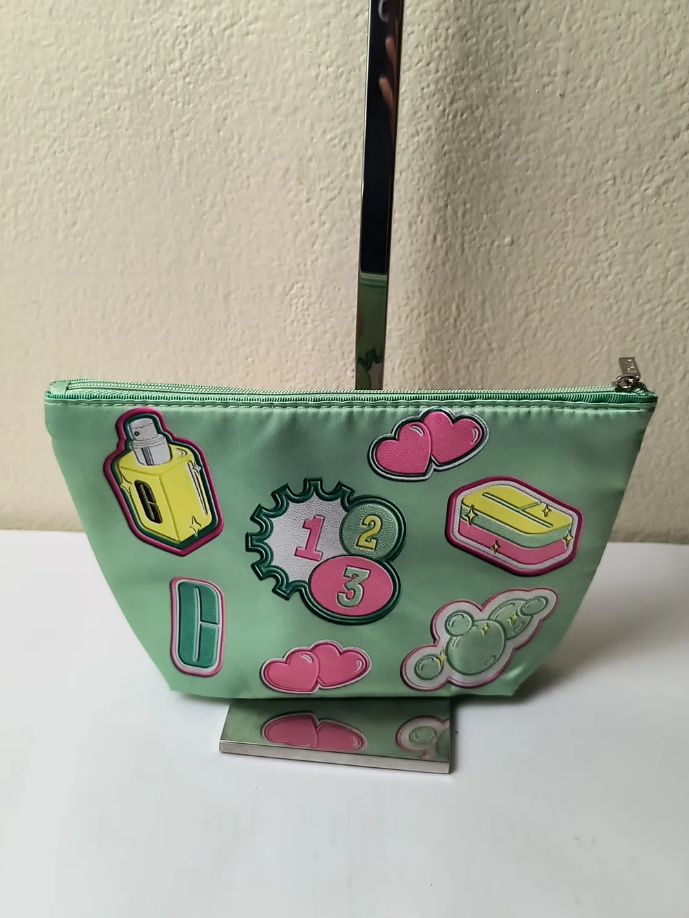 Clinique Mint Green Cosmetic Pouch with Yellow Patch